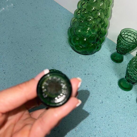 MCM Glasses Green Bubble Genie Bottle Decanter With Cordial Set of 6 - Picture 2 of 10